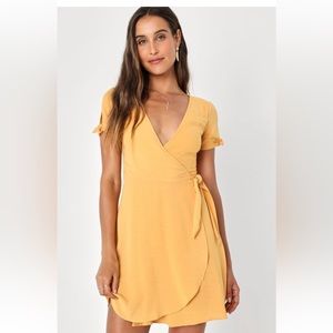 My philosophy Golden Yellow Wrap Dress by Lulus